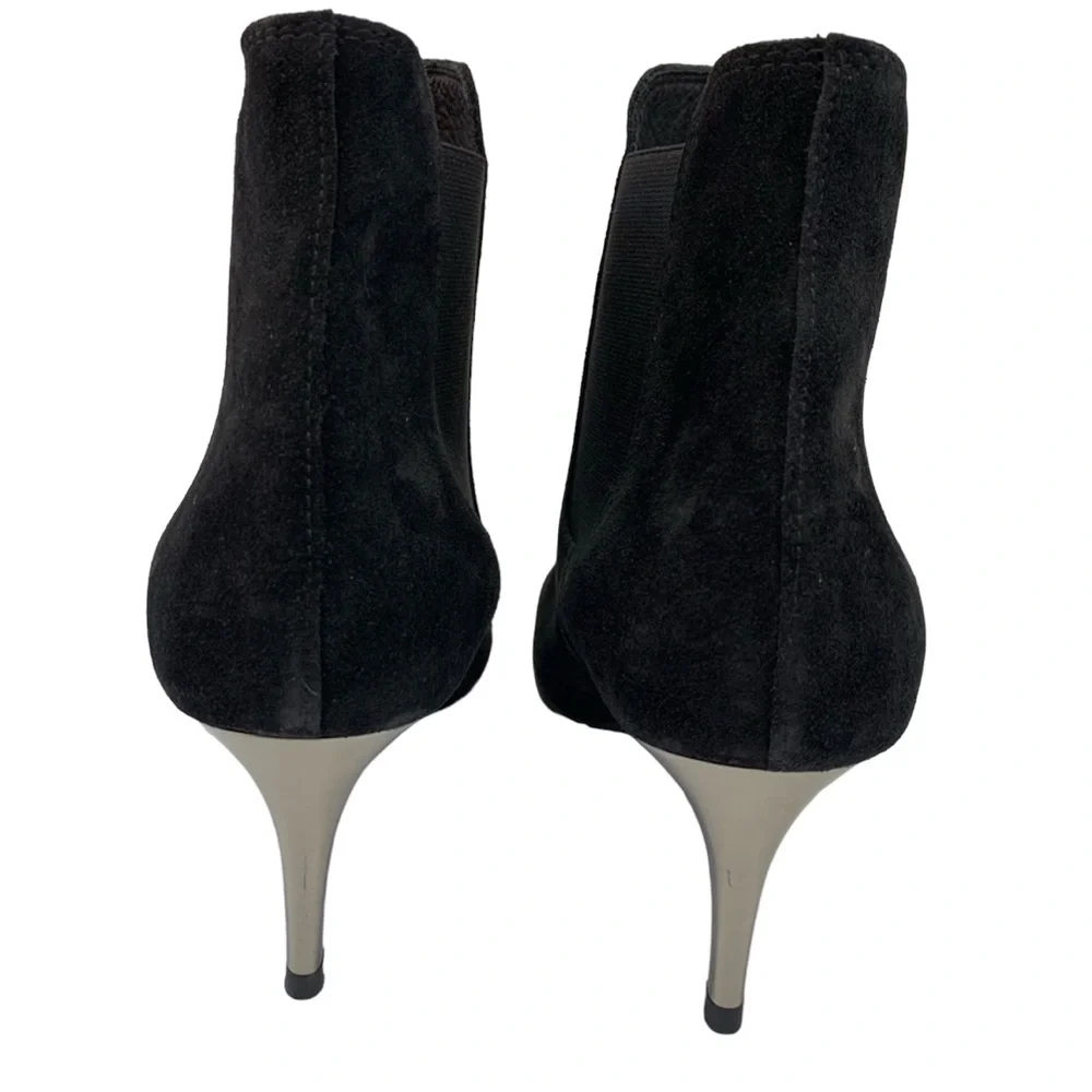 Pedro Garcia Inole Black Suede Ankle Booties Sz 9 Silver Stiletto Heel Spain